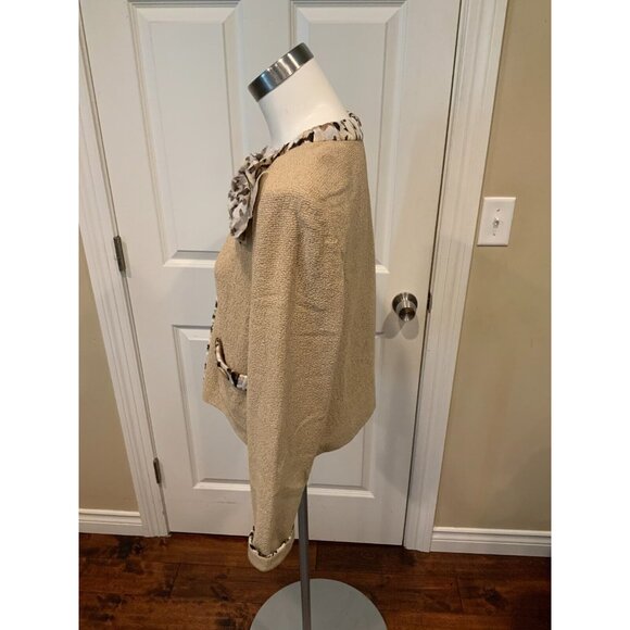 St. John Anise Melange Tan Wool Crepe Zip-Up Jacket Silk Trim $1,195 Size 12 NWT - Picture 5 of 7
